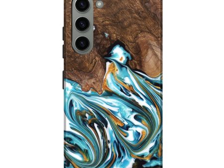 Galaxy S23 Plus Wood Live Edge Phone Case - Kaia (Teal & Gold, 747487) For Sale