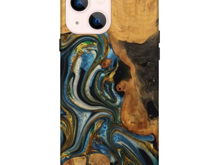 iPhone 14 Plus Wood Live Edge Phone Case - Lynda (Teal & Gold, 747503) Online Hot Sale