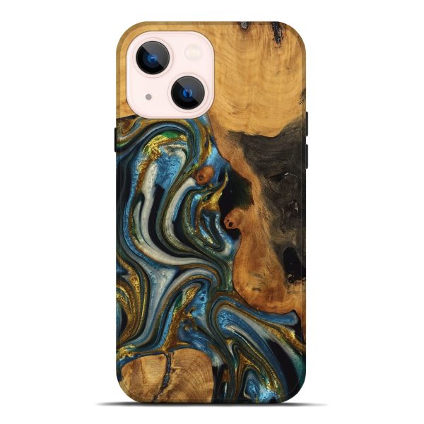 iPhone 14 Plus Wood Live Edge Phone Case - Lynda (Teal & Gold, 747503) Online Hot Sale