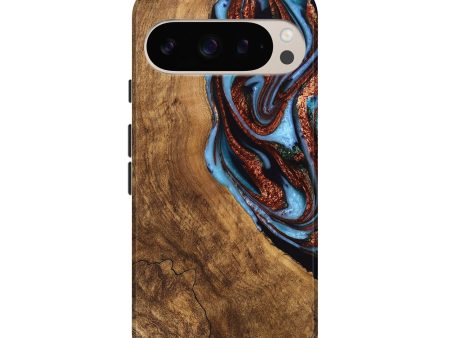 Pixel 9 Wood Live Edge Phone Case - Kenya (Teal & Gold, 747495) For Sale