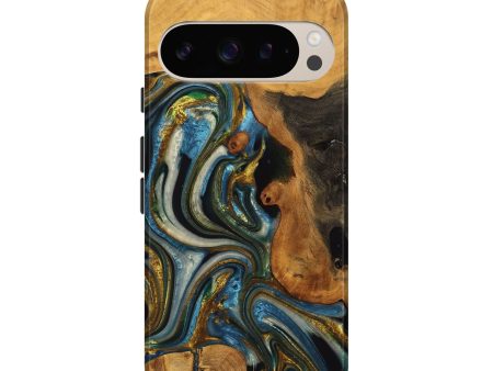 Pixel 9 Wood Live Edge Phone Case - Lynda (Teal & Gold, 747503) For Discount