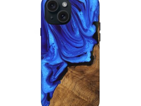 iPhone 15 Wood Live Edge Phone Case - Ashlie (Blue, 747482) For Sale