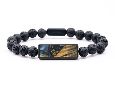 Lava Bead Wood Bracelet - Nicole (Teal & Gold, 747514) on Sale