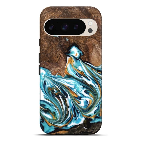 Pixel 9 Pro XL Wood Live Edge Phone Case - Kaia (Teal & Gold, 747487) Online Sale