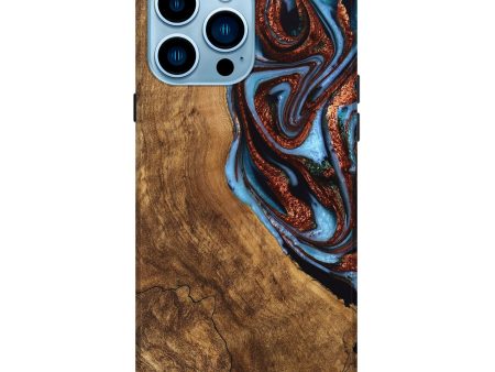 iPhone 14 Pro Max Wood Live Edge Phone Case - Kenya (Teal & Gold, 747495) Online