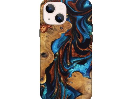 iPhone 13 mini Wood Live Edge Phone Case - Sharyn (Teal & Gold, 747494) For Sale