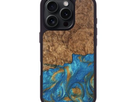 iPhone 16 Pro Wood Phone Case - Ara (Teal & Gold, 747470) on Sale