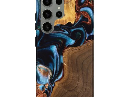 Galaxy S24 Ultra Wood Live Edge Phone Case - Willard (Teal & Gold, 747496) For Sale