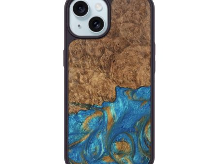 iPhone 15 Wood Phone Case - Ara (Teal & Gold, 747470) For Cheap