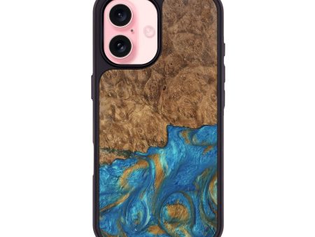 iPhone 16 Wood Phone Case - Ara (Teal & Gold, 747470) Hot on Sale