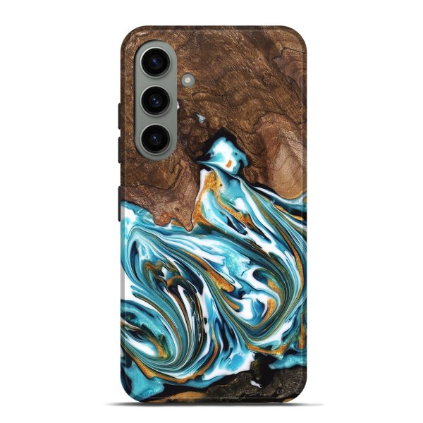 Galaxy S24 Plus Wood Live Edge Phone Case - Kaia (Teal & Gold, 747487) Discount