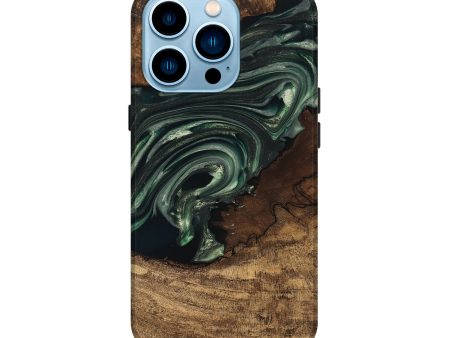 iPhone 14 Pro Wood Live Edge Phone Case - Ian (Green, 747484) For Sale