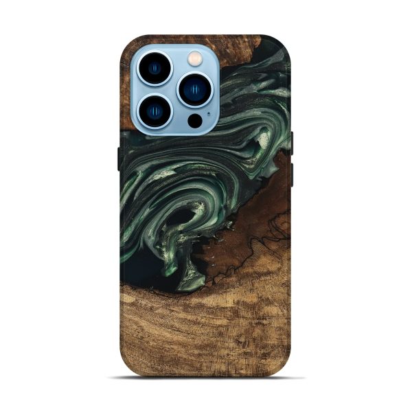 iPhone 14 Pro Wood Live Edge Phone Case - Ian (Green, 747484) For Sale