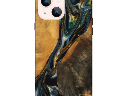 iPhone 14 Plus Wood Live Edge Phone Case - Karly (Teal & Gold, 747502) Online now