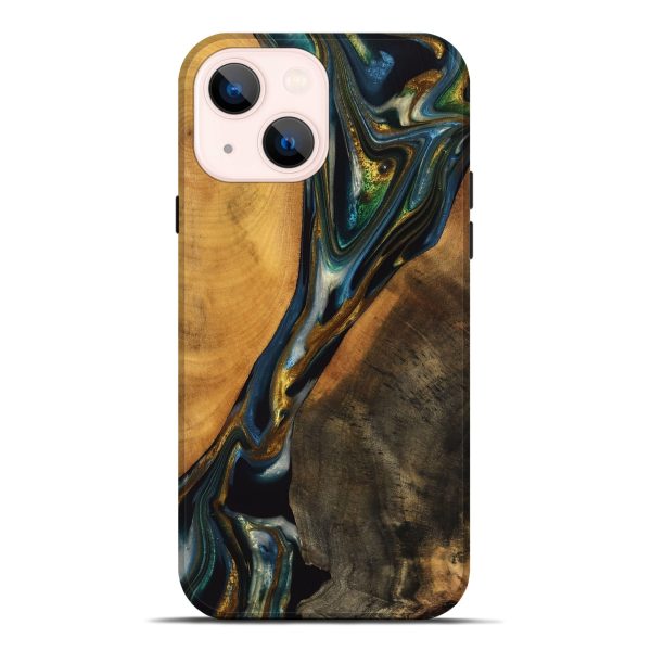 iPhone 14 Plus Wood Live Edge Phone Case - Karly (Teal & Gold, 747502) Online now