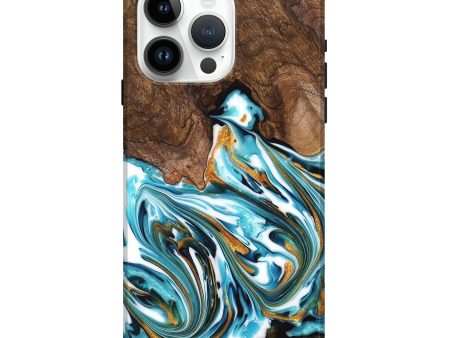 iPhone 15 Pro Max Wood Live Edge Phone Case - Kaia (Teal & Gold, 747487) Online Sale