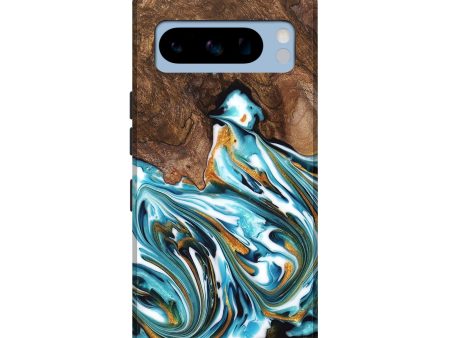 Pixel 8 Pro Wood Live Edge Phone Case - Kaia (Teal & Gold, 747487) Cheap