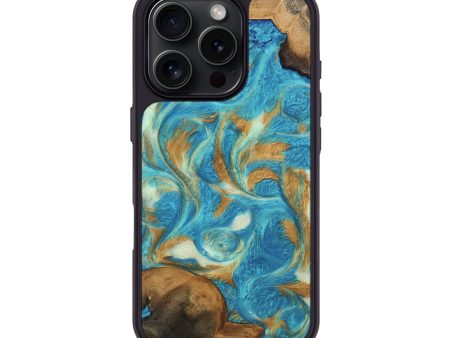 iPhone 16 Pro Wood Phone Case - Ava (Teal & Gold, 747427) Supply