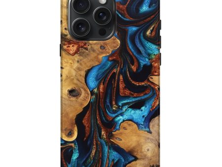 iPhone 16 Pro Max Wood Live Edge Phone Case - Sharyn (Teal & Gold, 747494) Cheap