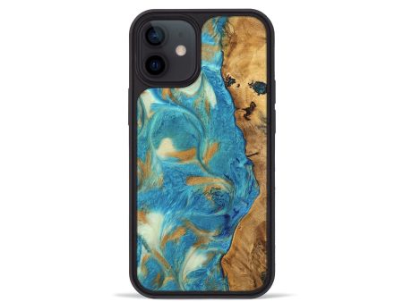 iPhone 12 mini Wood Phone Case - Hana (Teal & Gold, 747426) Online Sale