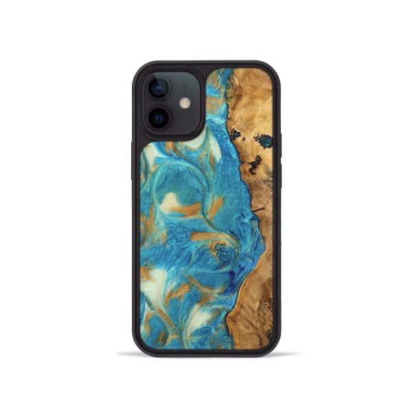 iPhone 12 mini Wood Phone Case - Hana (Teal & Gold, 747426) Online Sale