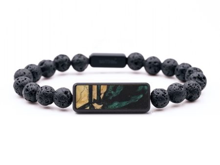 Lava Bead Wood Bracelet - Nasir (Green, 747544) For Sale