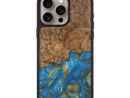 iPhone 15 Pro Max Wood Phone Case - Ara (Teal & Gold, 747470) Fashion