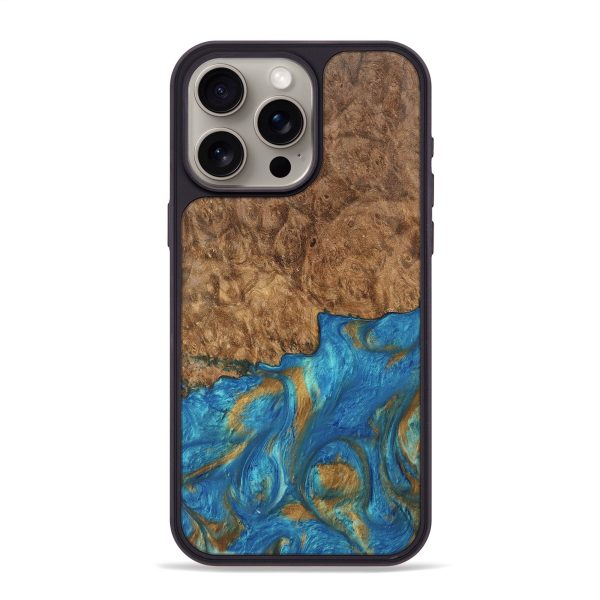 iPhone 15 Pro Max Wood Phone Case - Ara (Teal & Gold, 747470) Fashion