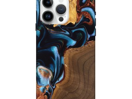 iPhone 15 Pro Max Wood Live Edge Phone Case - Willard (Teal & Gold, 747496) For Cheap