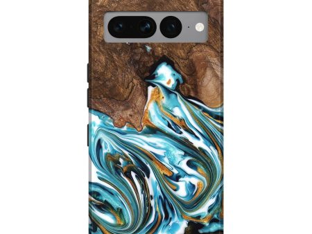 Pixel 7 Pro Wood Live Edge Phone Case - Kaia (Teal & Gold, 747487) on Sale