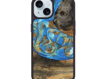 iPhone 15 Wood Phone Case - Nelson (Teal & Gold, 747411) Online