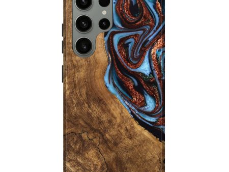 Galaxy S23 Ultra Wood Live Edge Phone Case - Kenya (Teal & Gold, 747495) For Sale