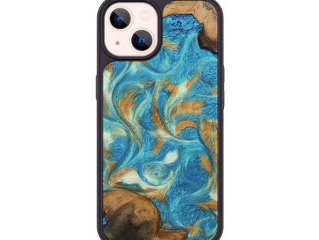 iPhone 14 Wood Phone Case - Ava (Teal & Gold, 747427) Discount