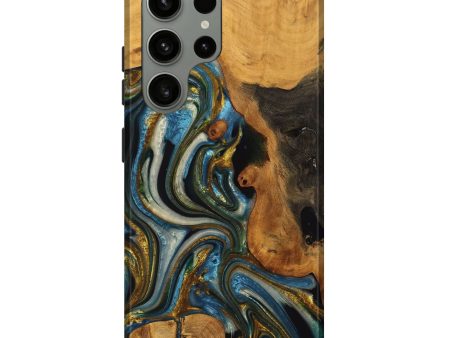 Galaxy S23 Ultra Wood Live Edge Phone Case - Lynda (Teal & Gold, 747503) Sale