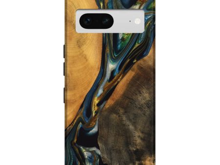 Pixel 7 Wood Live Edge Phone Case - Karly (Teal & Gold, 747502) For Cheap