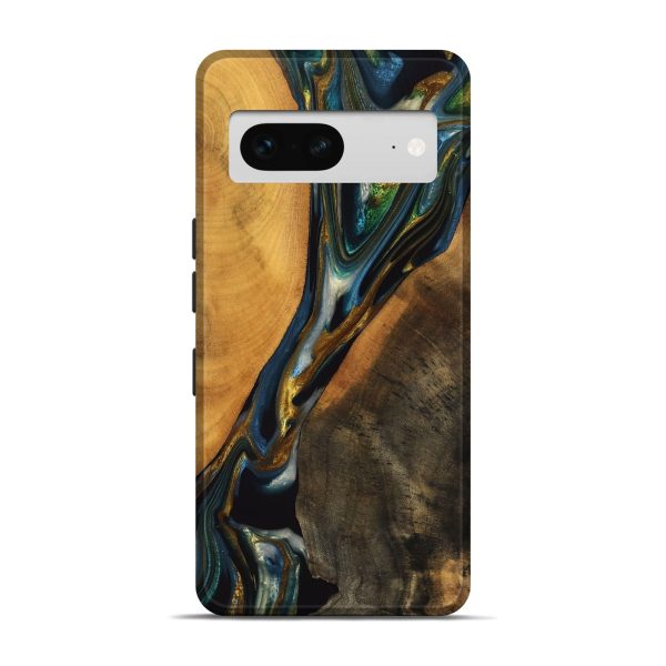 Pixel 7 Wood Live Edge Phone Case - Karly (Teal & Gold, 747502) For Cheap