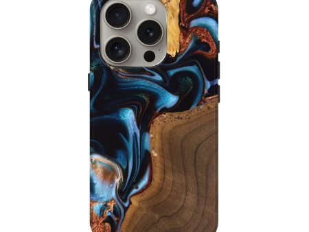 iPhone 16 Pro Wood Live Edge Phone Case - Willard (Teal & Gold, 747496) Online