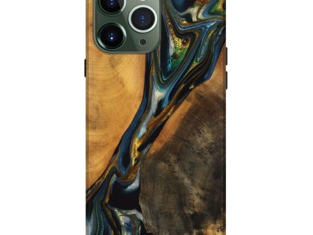 iPhone 13 Pro Max Wood Live Edge Phone Case - Karly (Teal & Gold, 747502) For Discount