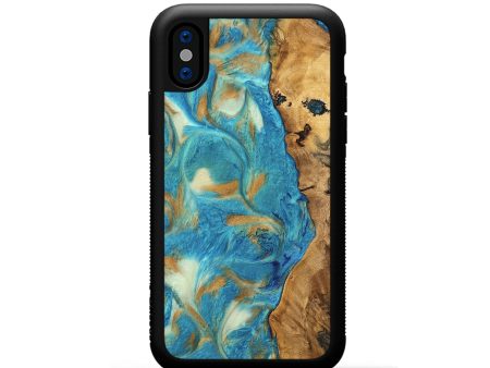 iPhone Xs Wood Phone Case - Hana (Teal & Gold, 747426) Discount