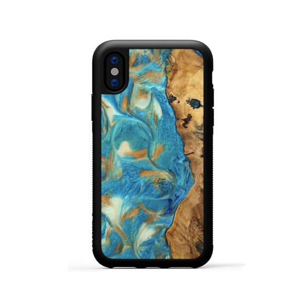 iPhone Xs Wood Phone Case - Hana (Teal & Gold, 747426) Discount