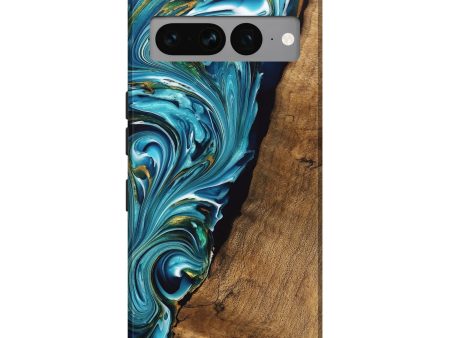 Pixel 7 Pro Wood Live Edge Phone Case - Marcie (Teal & Gold, 747488) Hot on Sale