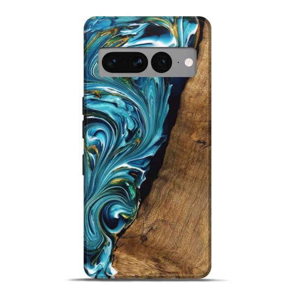 Pixel 7 Pro Wood Live Edge Phone Case - Marcie (Teal & Gold, 747488) Hot on Sale