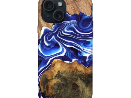 iPhone 15 Wood Live Edge Phone Case - Felipe (Blue, 747485) Discount