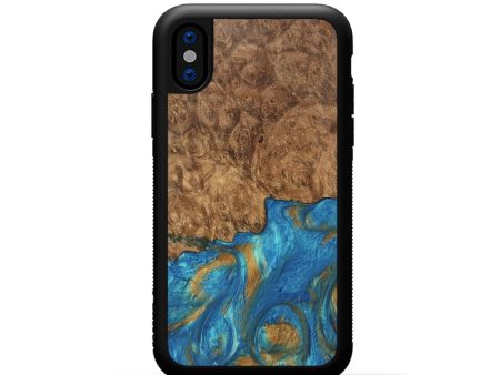 iPhone Xs Wood Phone Case - Ara (Teal & Gold, 747470) Hot on Sale