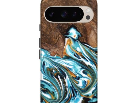 Pixel 9 Pro Wood Live Edge Phone Case - Kaia (Teal & Gold, 747487) Online