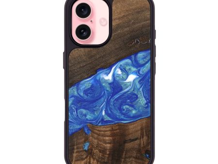 iPhone 16 Wood Phone Case - Daron (Blue, 747478) on Sale