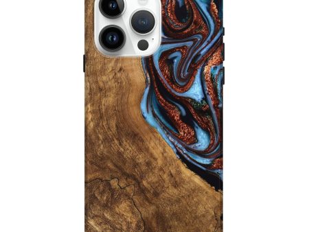 iPhone 15 Pro Max Wood Live Edge Phone Case - Kenya (Teal & Gold, 747495) For Cheap