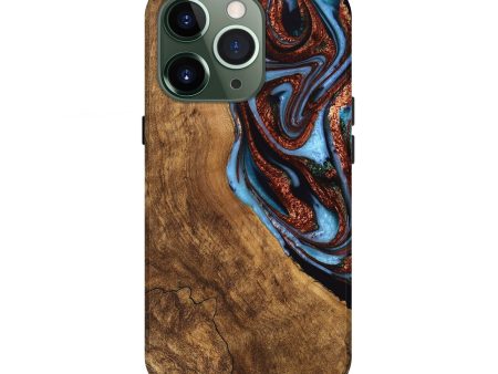 iPhone 13 Pro Wood Live Edge Phone Case - Kenya (Teal & Gold, 747495) For Cheap