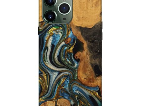 iPhone 13 Pro Max Wood Live Edge Phone Case - Lynda (Teal & Gold, 747503) Discount