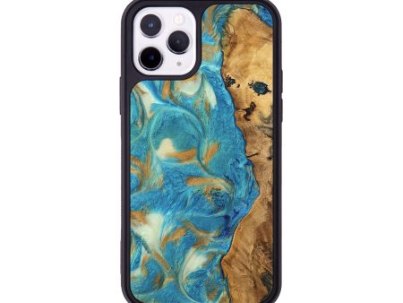 iPhone 11 Pro Wood Phone Case - Hana (Teal & Gold, 747426) Sale